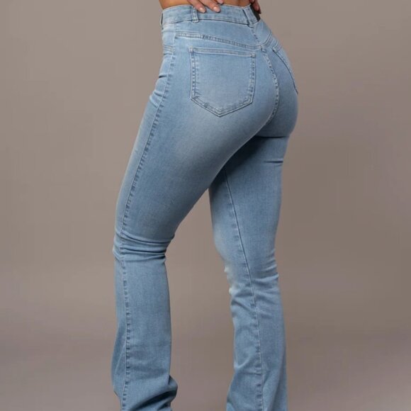 FitJeans Flare High Waisted Denim Jeans Stretchy Arctic Blue Small S TALL - Picture 1 of 5